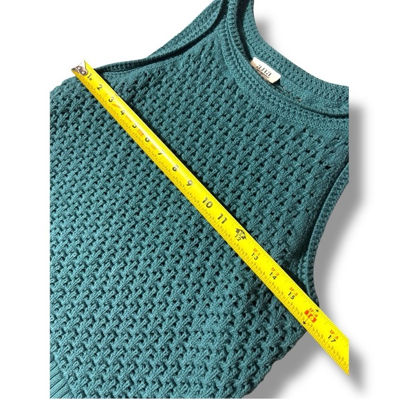 A.N.A Elegant High Neckline Dark Teal Sleeveless Crochet Knit Tank Top Sweater - Picture 10 of 15